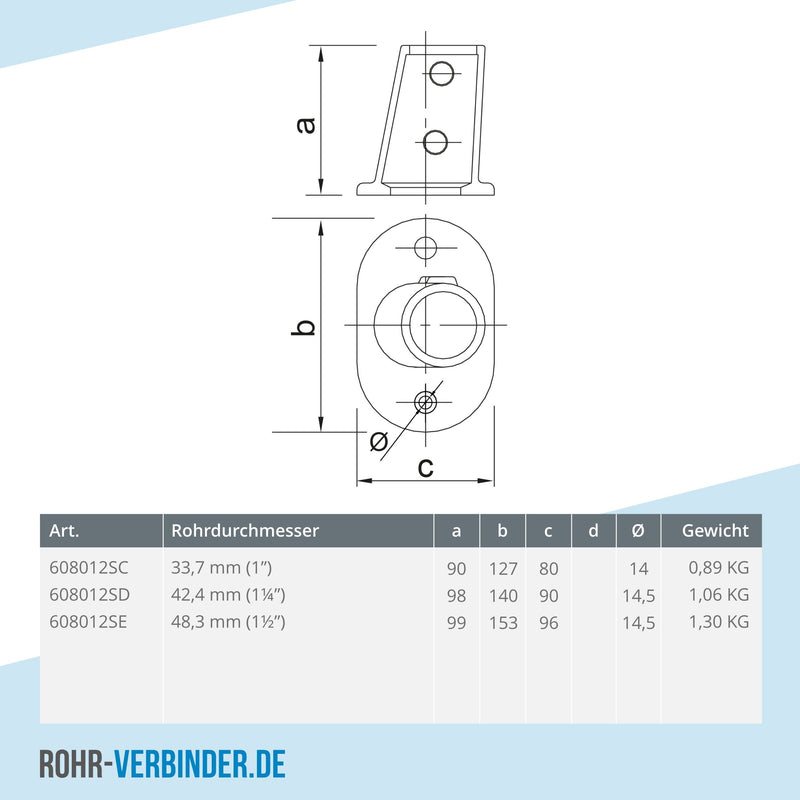 Fußplatte oval ±11º 33,7 mm | technische Zeichnung | Rohrverbinder | Schnelle Lieferung | Rohr-verbinder.de