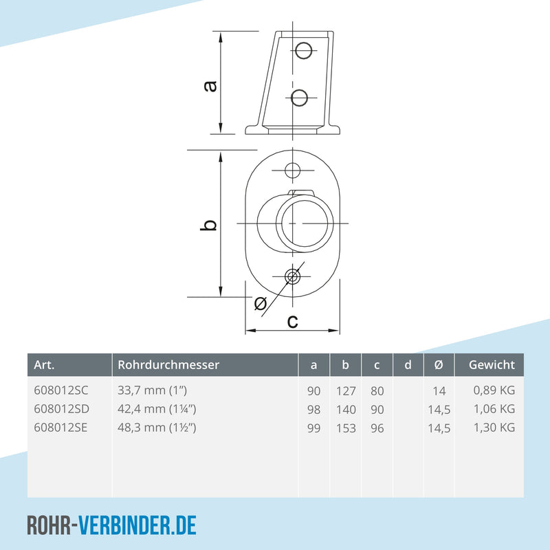 Fußplatte oval ±11º 48,3 mm | technische Zeichnung | Rohrverbinder | Schnelle Lieferung | Rohr-verbinder.de