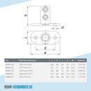 Fußplatte oval 60,3 mm | technische Zeichnung | Rohrverbinder | Schnelle Lieferung | Rohr-verbinder.de