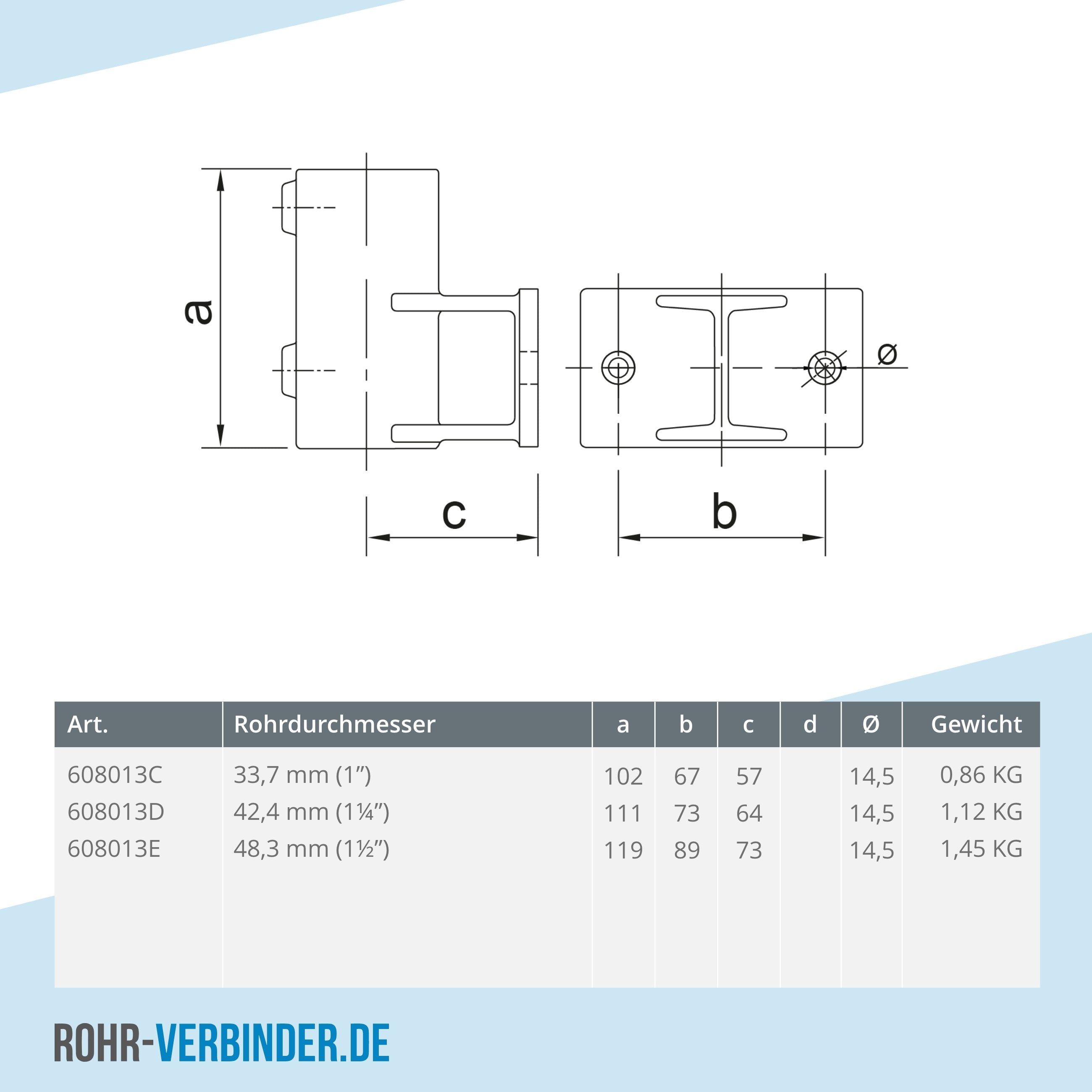 Wandhalter horizontal 33,7 mm | technische Zeichnung | Rohrverbinder | Schnelle Lieferung | Rohr-verbinder.de
