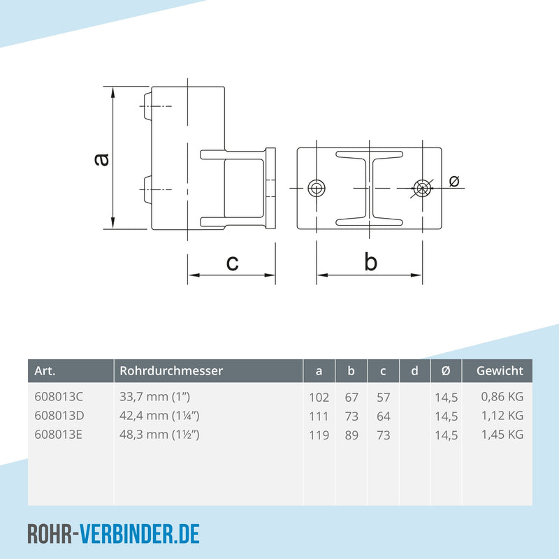 Wandhalter horizontal 42,4 mm | technische Zeichnung | Rohrverbinder | Schnelle Lieferung | Rohr-verbinder.de