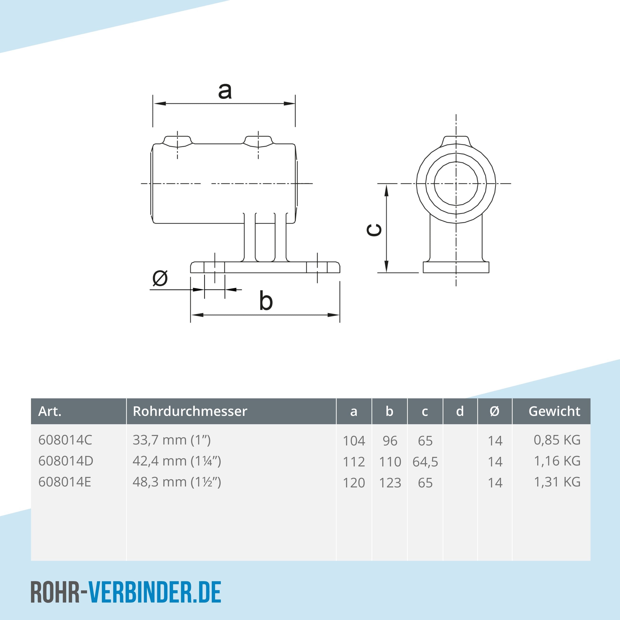 Wandhalter vertikal 33,7 mm | technische Zeichnung | Rohrverbinder | Schnelle Lieferung | Rohr-verbinder.de