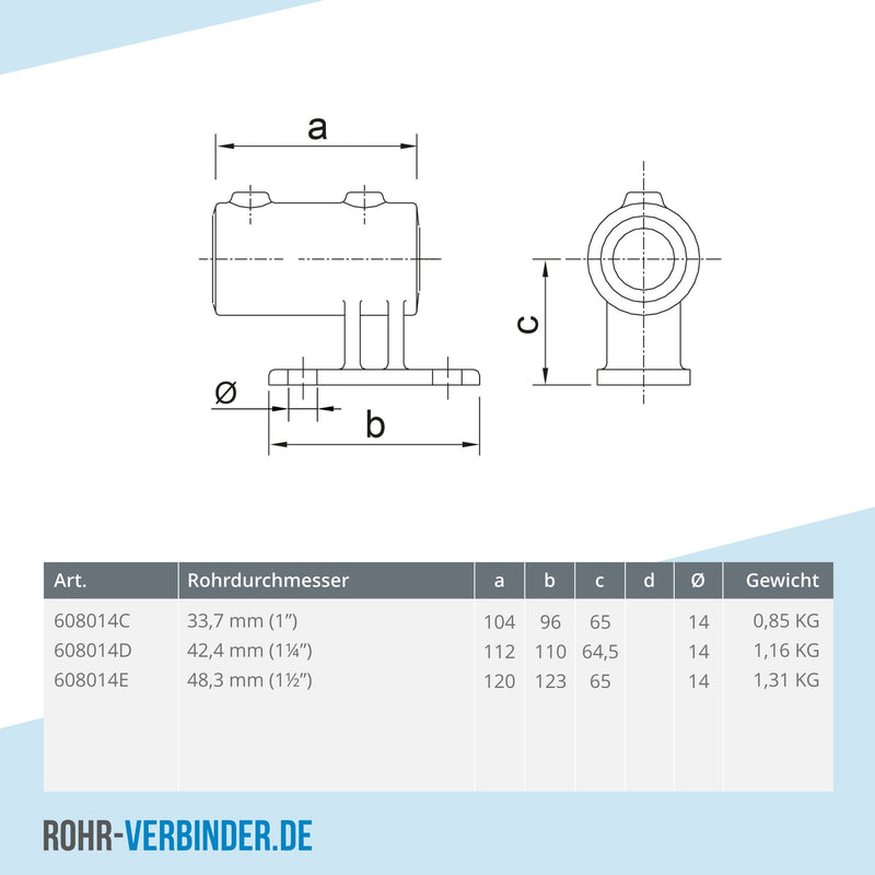 Wandhalter vertikal 42,4 mm | technische Zeichnung | Rohrverbinder | Schnelle Lieferung | Rohr-verbinder.de