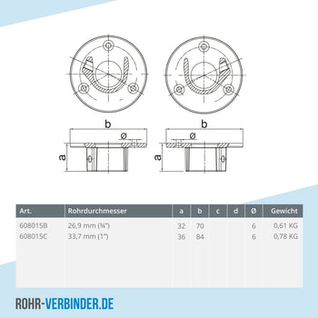 Stangenhalter (Set) 26,9 mm | technische Zeichnung | Rohrverbinder | Schnelle Lieferung | Rohr-verbinder.de