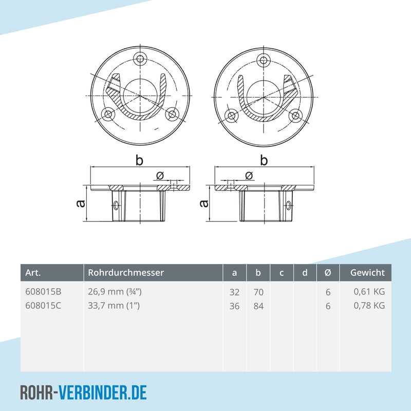 Stangenhalter (Set) 26,9 mm | technische Zeichnung | Rohrverbinder | Schnelle Lieferung | Rohr-verbinder.de