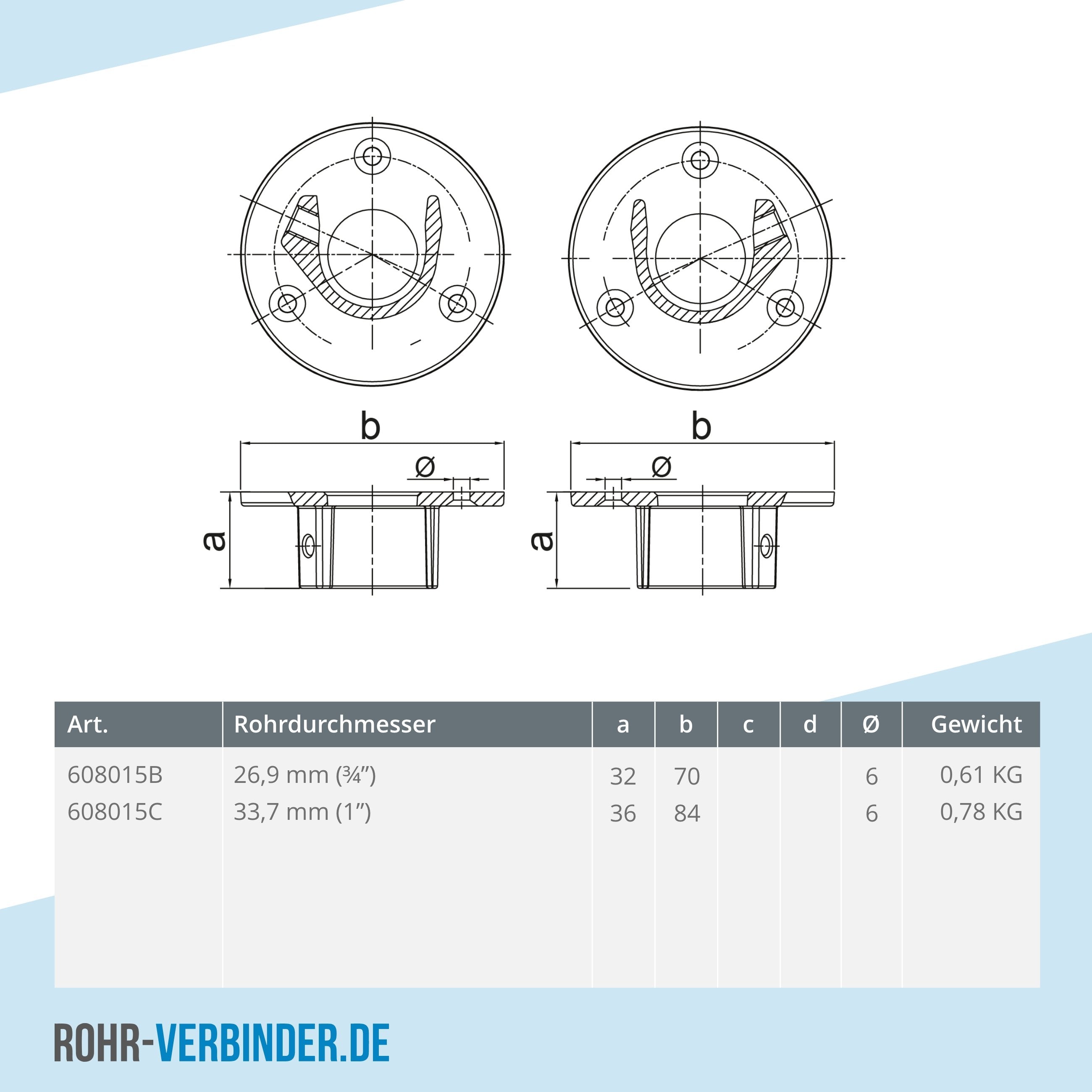 Stangenhalter (Set) 33,7 mm | technische Zeichnung | Rohrverbinder | Schnelle Lieferung | Rohr-verbinder.de