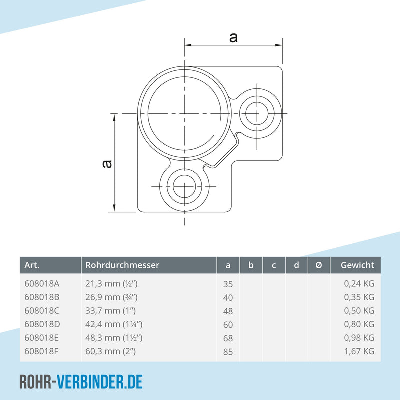 Dreiweg-Eckstück 90º 42,4 mm | technische Zeichnung | Rohrverbinder | Schnelle Lieferung | Rohr-verbinder.de