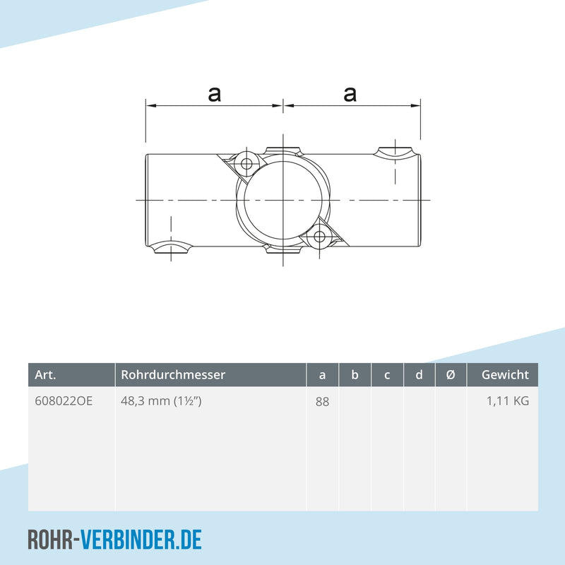 Kreuzstück in 1 Ebene offen 48,3 mm | technische Zeichnung | Rohrverbinder | Schnelle Lieferung | Rohr-verbinder.de