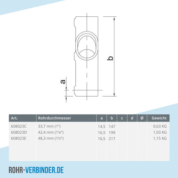 Kreuzstück 30-45º 42,4 mm | technische Zeichnung | Rohrverbinder | Schnelle Lieferung | Rohr-verbinder.de