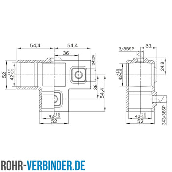 T-Stück für Stützrohr schwarz 40 mm quadratisch