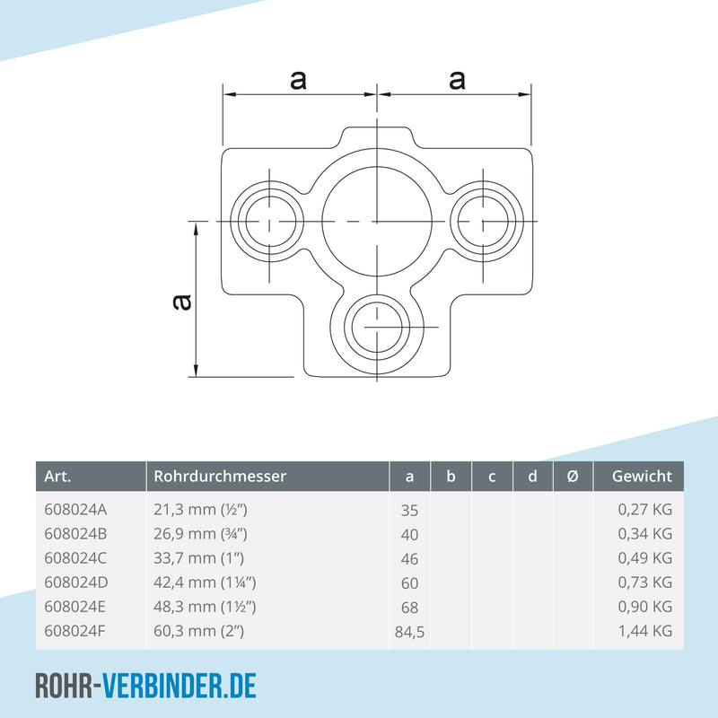 T-Stück für Stützrohr 48,3 mm | technische Zeichnung | Rohrverbinder | Schnelle Lieferung | Rohr-verbinder.de