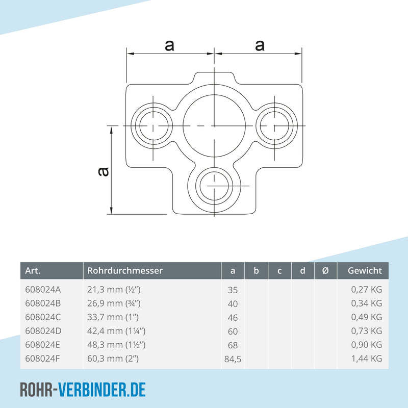 T-Stück für Stützrohr 26,9 mm | technische Zeichnung | Rohrverbinder | Schnelle Lieferung | Rohr-verbinder.de