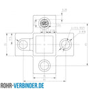 Kreuzstück für Stützrohr 25 mm quadratisch | technische Zeichnung Rohrverbinder | Schnelle Lieferung | Rohr-verbinder.de