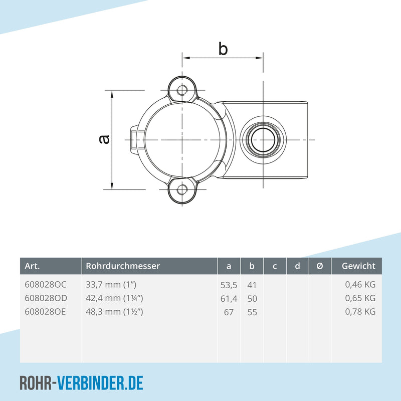 Kreuzstück 90º aufklappbar 33,7 mm | technische Zeichnung | Rohrverbinder | Schnelle Lieferung | Rohr-verbinder.de