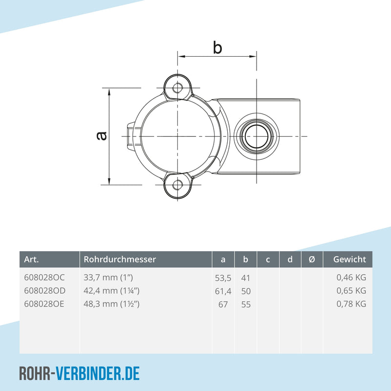 Kreuzstück 90º aufklappbar 42,4 mm | technische Zeichnung | Rohrverbinder | Schnelle Lieferung | Rohr-verbinder.de