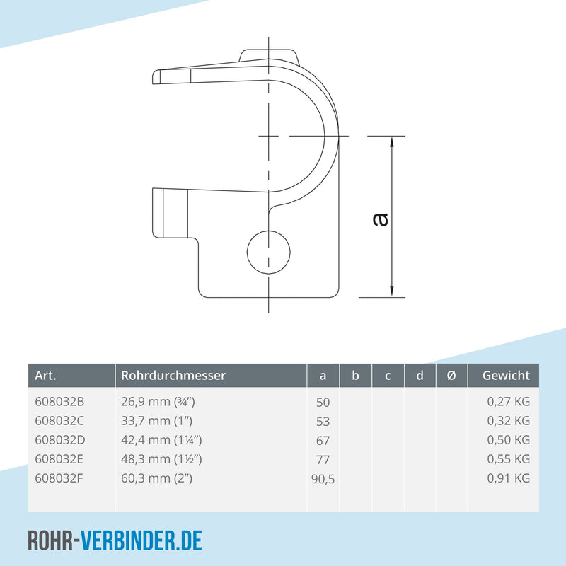 T-Stück offen 26,9 mm | technische Zeichnung | Rohrverbinder | Schnelle Lieferung | Rohr-verbinder.de
