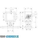 Handlaufhalterung 25 mm quadratisch | technische Zeichnung Rohrverbinder | Schnelle Lieferung | Rohr-verbinder.de