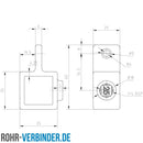 Gelenkauge 25 mm quadratisch | technische Zeichnung Rohrverbinder | Schnelle Lieferung | Rohr-verbinder.de