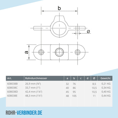 Gelenkauge doppelt 180º 48,3 mm | technische Zeichnung | Rohrverbinder | Schnelle Lieferung | Rohr-verbinder.de
