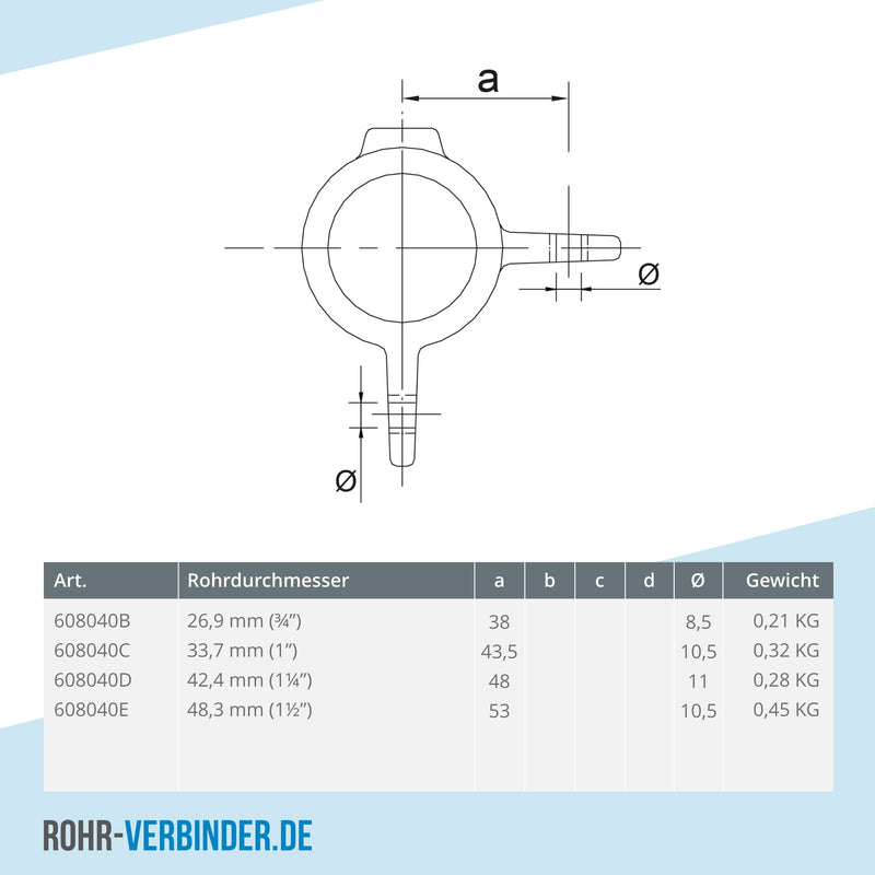 Gelenkauge doppelt 90º 26,9 mm | technische Zeichnung | Rohrverbinder | Schnelle Lieferung | Rohr-verbinder.de