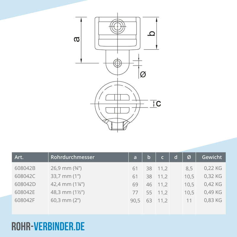 Gelenkhalter 33,7 mm | technische Zeichnung | Rohrverbinder | Schnelle Lieferung | Rohr-verbinder.de