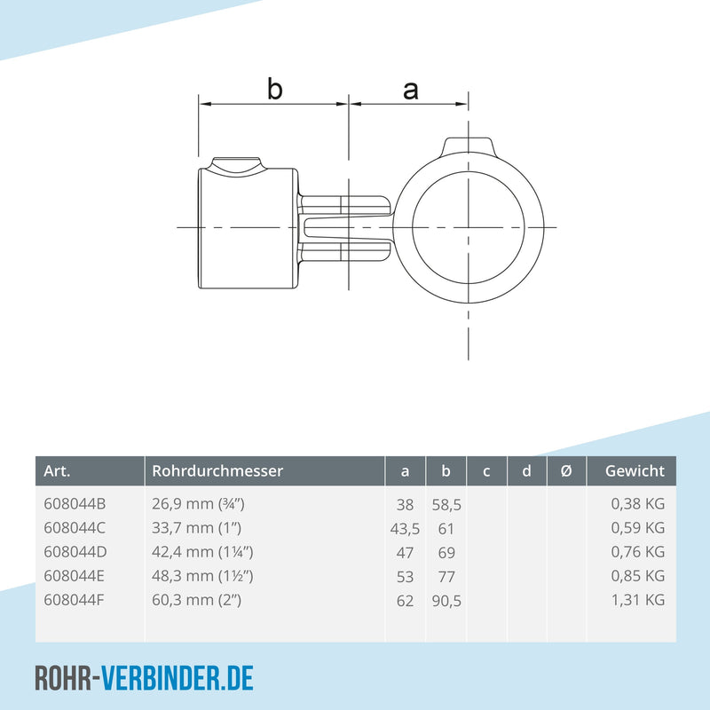 Gelenkstück einfach 33,7 mm | technische Zeichnung | Rohrverbinder | Schnelle Lieferung | Rohr-verbinder.de