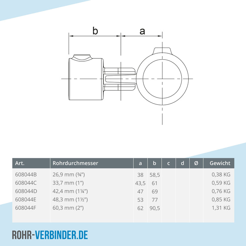 Gelenkstück einfach 26,9 mm | technische Zeichnung | Rohrverbinder | Schnelle Lieferung | Rohr-verbinder.de