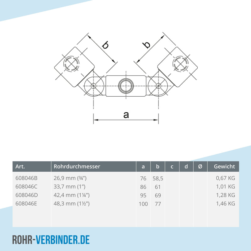 Gelenkstück doppelt 48,3 mm | technische Zeichnung | Rohrverbinder | Schnelle Lieferung | Rohr-verbinder.de
