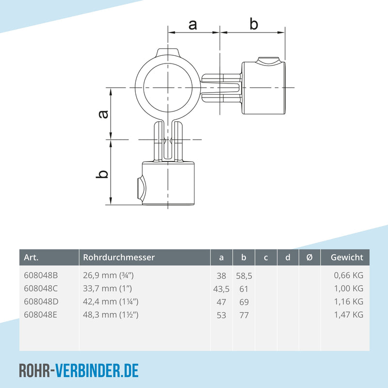 Gelenkstück 90º doppelt 48,3 mm | technische Zeichnung | Rohrverbinder | Schnelle Lieferung | Rohr-verbinder.de