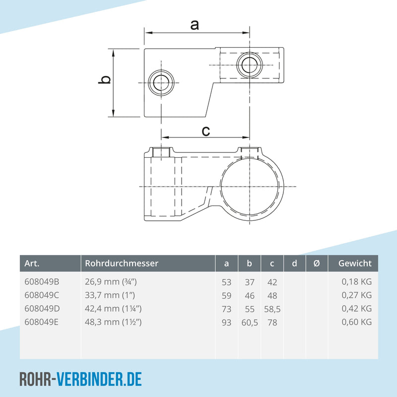 Winkelgelenk verstellbar 42,4 mm - 1 Stück | technische Zeichnung | Rohrverbinder | Schnelle Lieferung | Rohr-verbinder.de