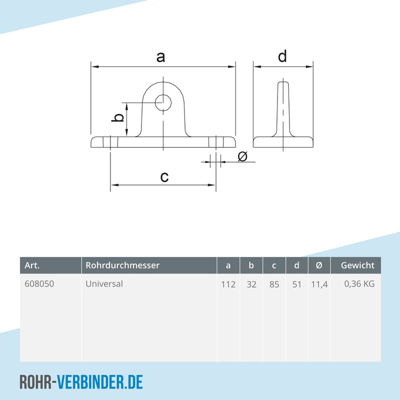 Gelenkfußhalter | technische Zeichnung | Rohrverbinder | Schnelle Lieferung | Rohr-verbinder.de