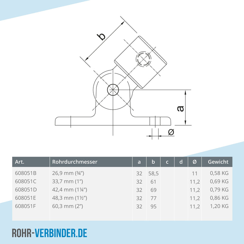 Gelenkfuß 60,3 mm | technische Zeichnung | Rohrverbinder | Schnelle Lieferung | Rohr-verbinder.de