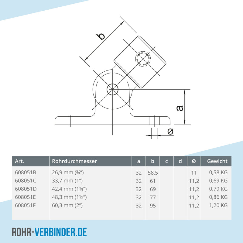 Gelenkfuß 33,7 mm | technische Zeichnung | Rohrverbinder | Schnelle Lieferung | Rohr-verbinder.de