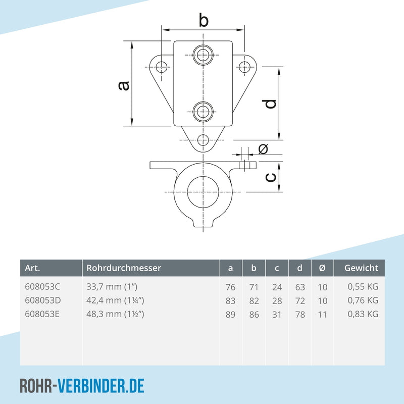 Wandhalter Dreieckflansch 48,3 mm | technische Zeichnung | Rohrverbinder | Schnelle Lieferung | Rohr-verbinder.de