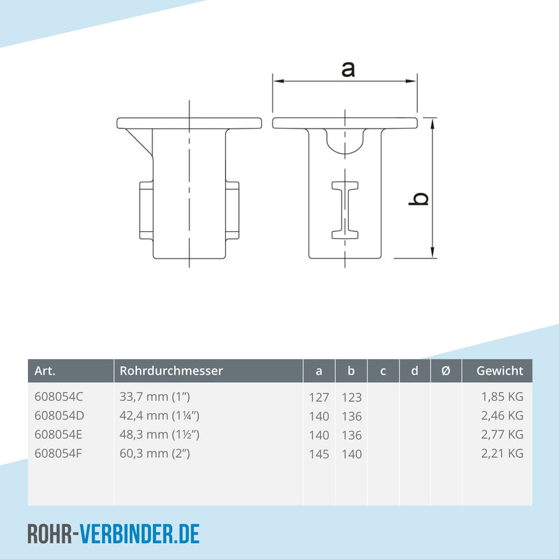 Bodenhülse 42,4 mm | technische Zeichnung | Rohrverbinder | Schnelle Lieferung | Rohr-verbinder.de