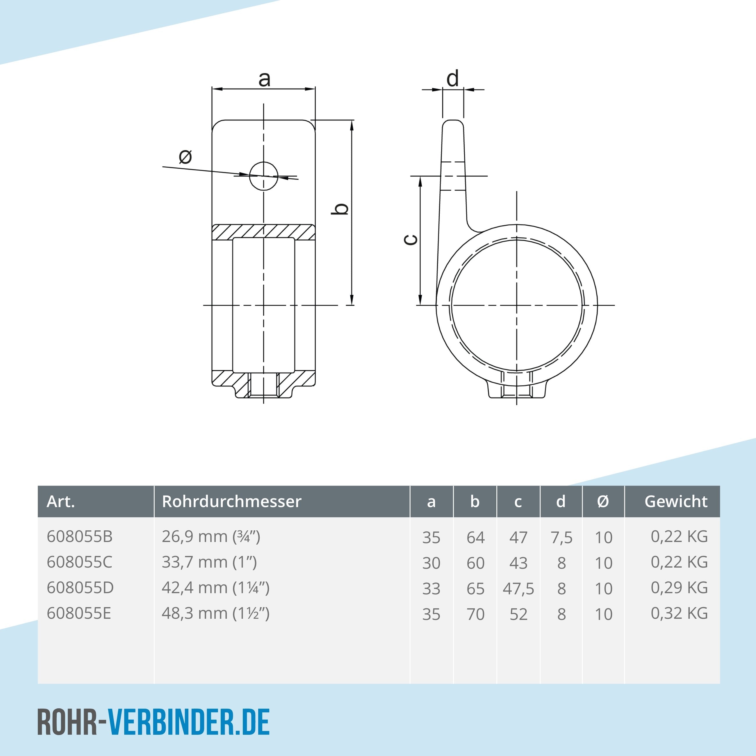 Ösenteil mit Einzellasche 48,3 mm | technische Zeichnung | Rohrverbinder | Schnelle Lieferung | Rohr-verbinder.de