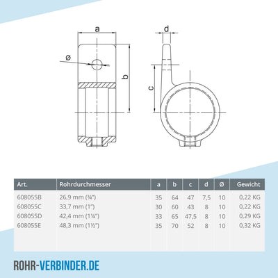 Ösenteil mit Einzellasche 42,4 mm | technische Zeichnung | Rohrverbinder | Schnelle Lieferung | Rohr-verbinder.de