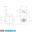 Ösenteil mit Einzellasche schwarz 25 mm quadratisch | technische Zeichnung Rohrverbinder | Schnelle Lieferung | Rohr-verbinder.de
