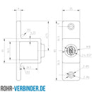Ösenteil mit Doppellasche schwarz 25 mm quadratisch | technische Zeichnung Rohrverbinder | Schnelle Lieferung | Rohr-verbinder.de