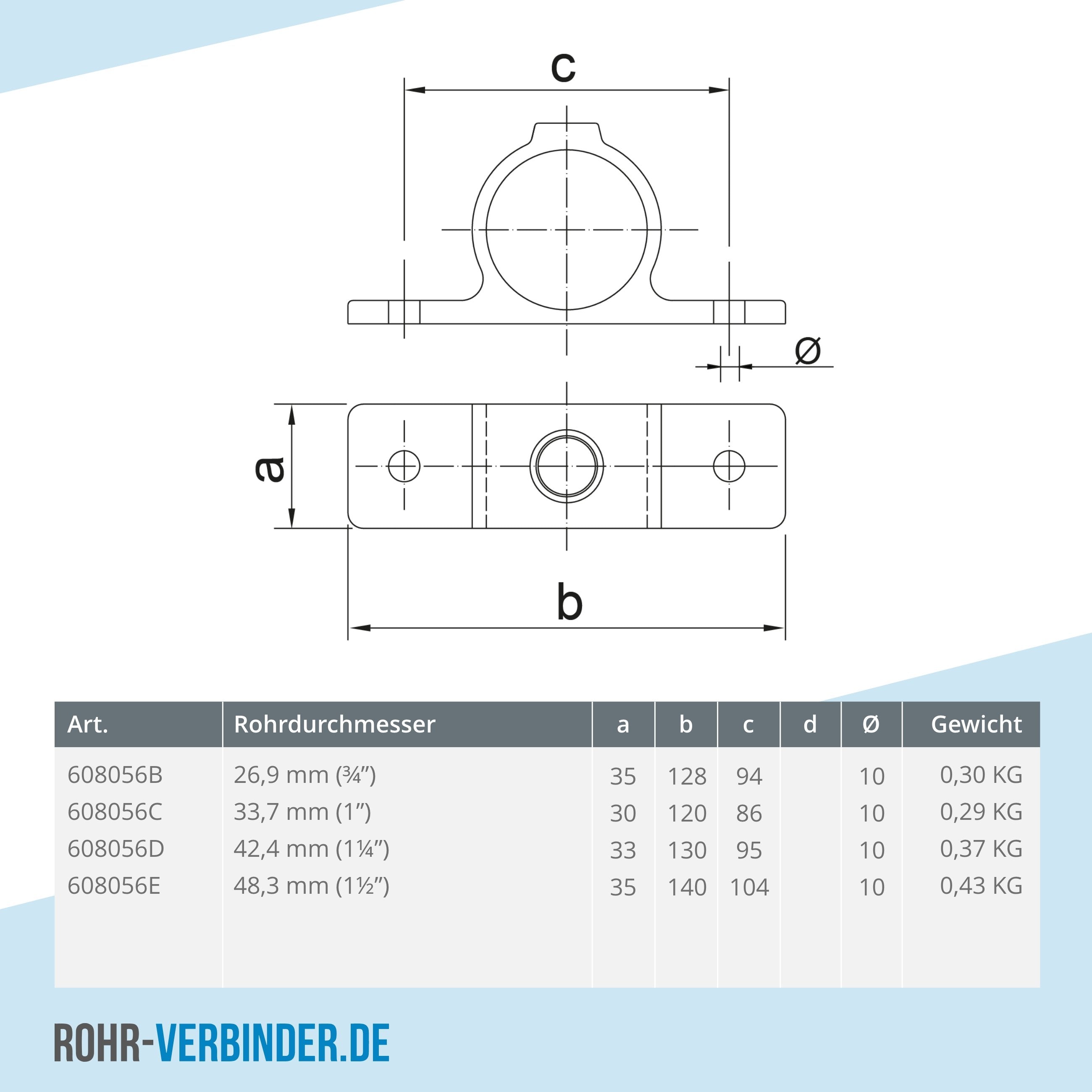 Ösenteil mit Doppellasche 48,3 mm | technische Zeichnung | Rohrverbinder | Schnelle Lieferung | Rohr-verbinder.de