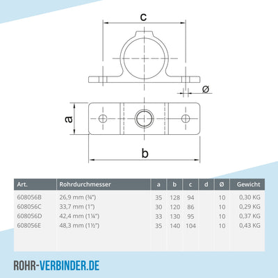 Ösenteil mit Doppellasche 42,4 mm | technische Zeichnung | Rohrverbinder | Schnelle Lieferung | Rohr-verbinder.de