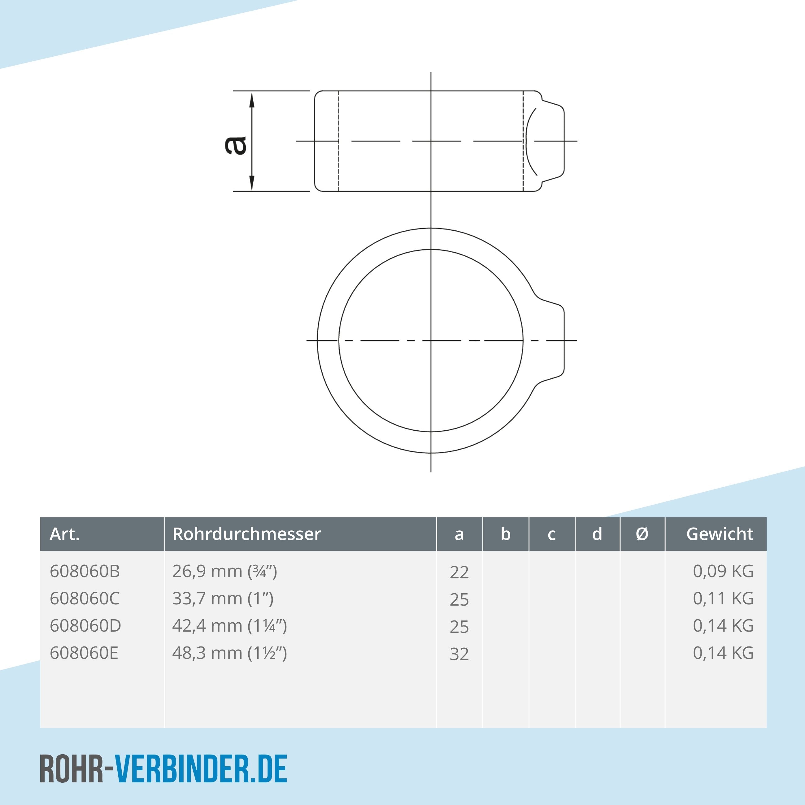 Stellring 42,4 mm | technische Zeichnung | Rohrverbinder | Schnelle Lieferung | Rohr-verbinder.de