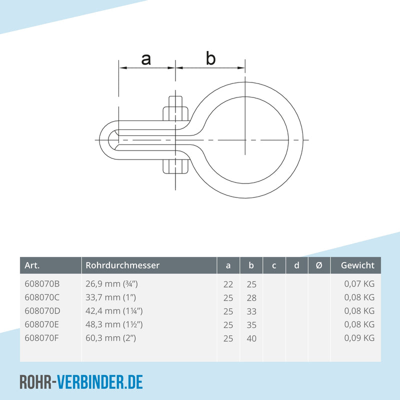 Gitterhalter einfach 33,7 mm | technische Zeichnung | Rohrverbinder | Schnelle Lieferung | Rohr-verbinder.de