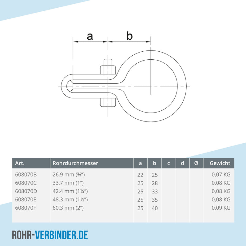 Gitterhalter einfach 48,3 mm | technische Zeichnung | Rohrverbinder | Schnelle Lieferung | Rohr-verbinder.de