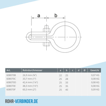 Gitterhalter einfach 60,3 mm | technische Zeichnung | Rohrverbinder | Schnelle Lieferung | Rohr-verbinder.de