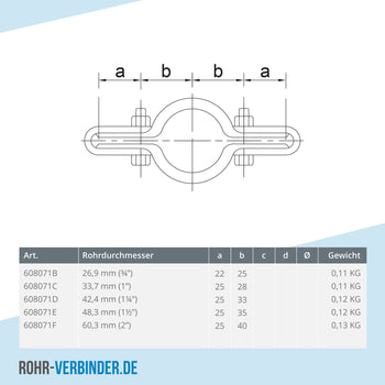 Gitterhalter doppelt 60,3 mm | technische Zeichnung | Rohrverbinder | Schnelle Lieferung | Rohr-verbinder.de