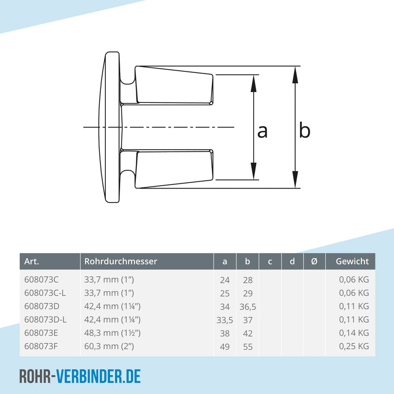 Stopfen Metall 42,4 mm | technische Zeichnung | Rohrverbinder | Schnelle Lieferung | Rohr-verbinder.de