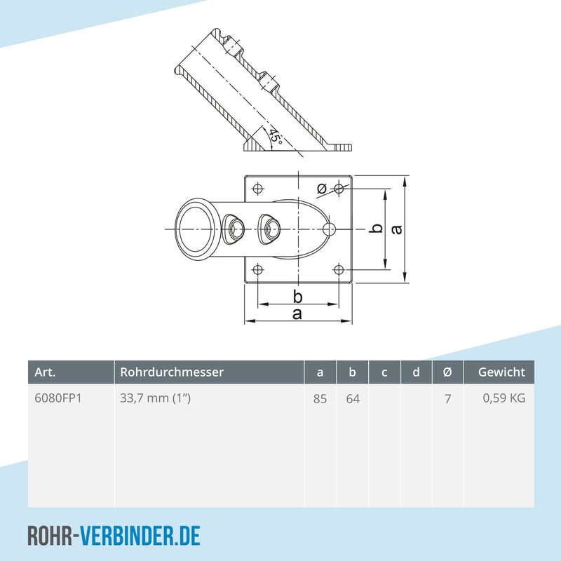 Flaggenhalterung 33,7 mm | technische Zeichnung | Rohrverbinder | Schnelle Lieferung | Rohr-verbinder.de