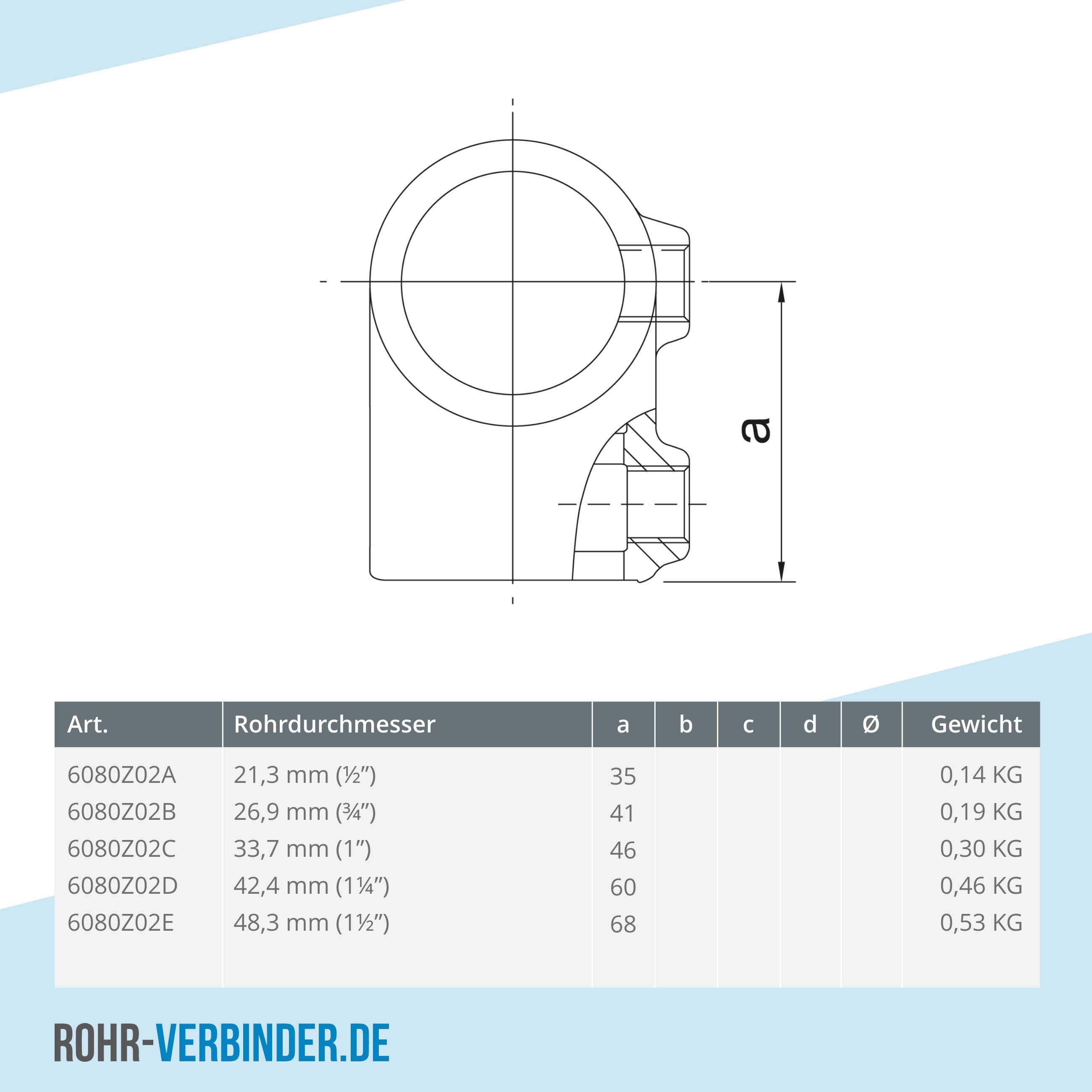 T-Stück kurz schwarz 48,3 mm | technische Zeichnung | Rohrverbinder | Schnelle Lieferung | Rohr-verbinder.de