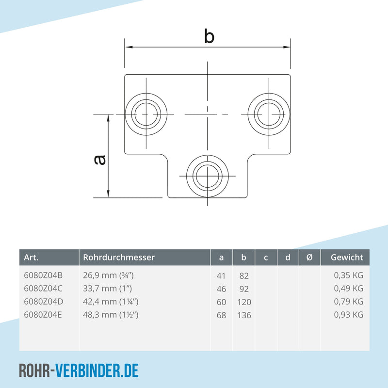 T-Stück lang schwarz 33,7 mm | technische Zeichnung | Rohrverbinder | Schnelle Lieferung | Rohr-verbinder.de